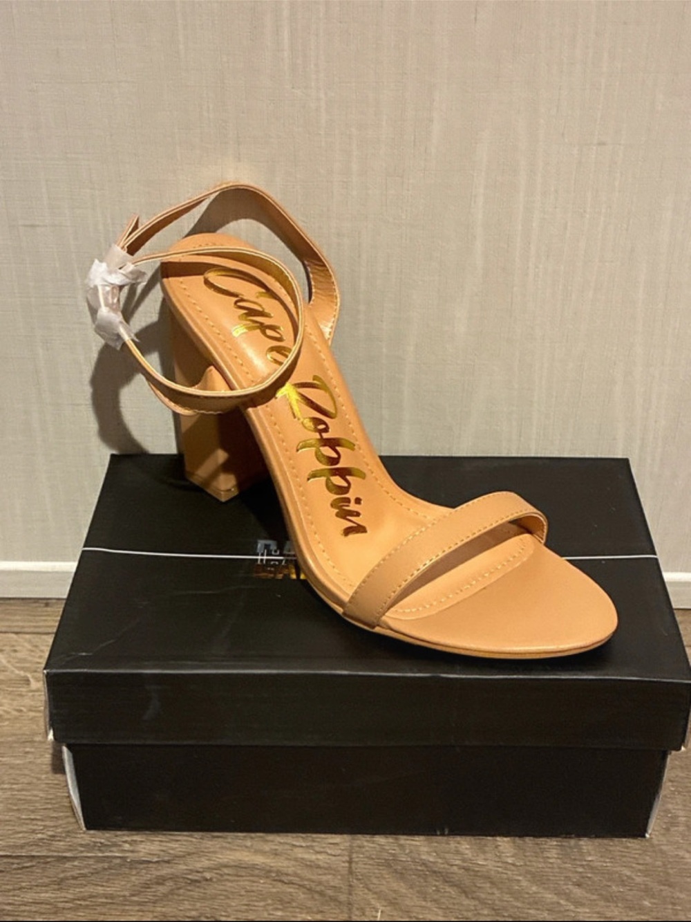 Cape Robbin Nude/Tan Block Heel Ankle-Strap Sandals